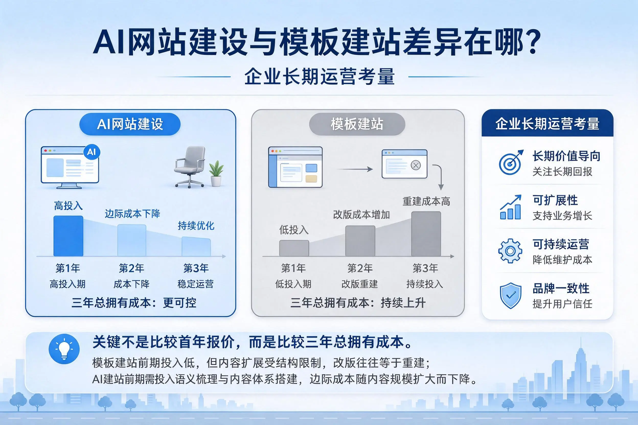 AI网站建设与模板建站差异在哪?沈阳企业长期运营考量